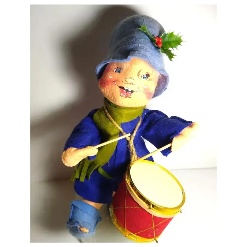 Annalee 12" Little Drummer Boy 1987 Felt Poseable Doll Christmas Holly Hat Drum