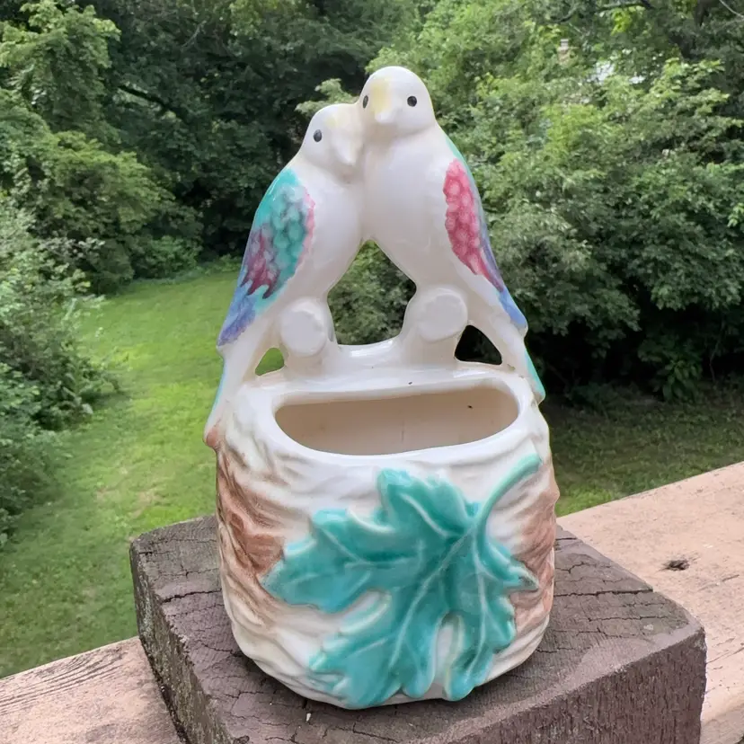 Vintage Double Bird Wall Pocket Or Vase