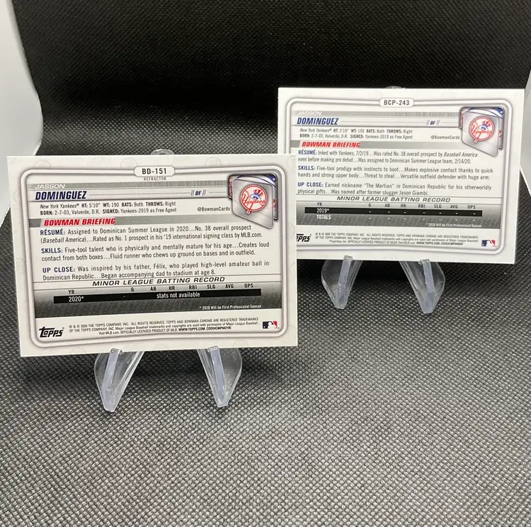 JASSON DOMINGUEZ 2020 Bowman Chrome Refractor Lot (2)- New York Yankees 