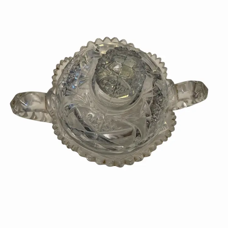 Antique 1910 EAPG McKee Glass Quintec Pres-Cut Lidded Sugar Bowl/ Candy Bowl Office Home and Kitchen Glassware Serving/ Display Decor