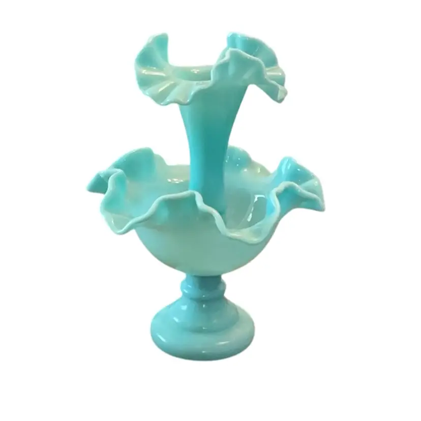 Fenton 2-piece Aqua Single Horn Epergne 9 1/2” X 7” (1956-1959)