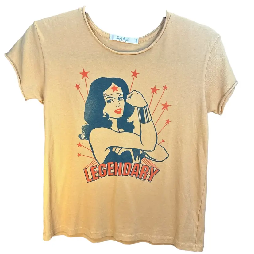 Junk Food Wonder Woman TShirt Girls XL Golden Mustard New Legendary Super Hero New