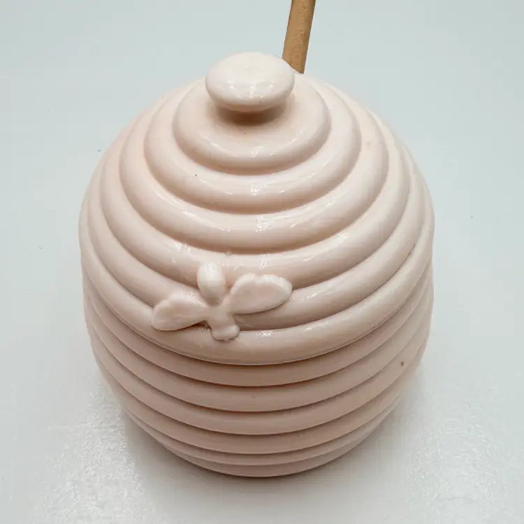 Jeanette Glass Pink Milk Vintage Honey Pot - Chip on Rim