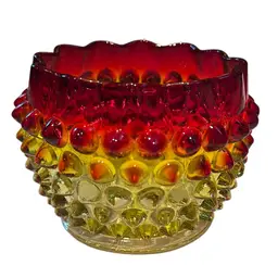 HOBBS AND BROCKUNIER Rubina Verde Diamond Point Finger Bowl Circa 1888 Antique 19th Century