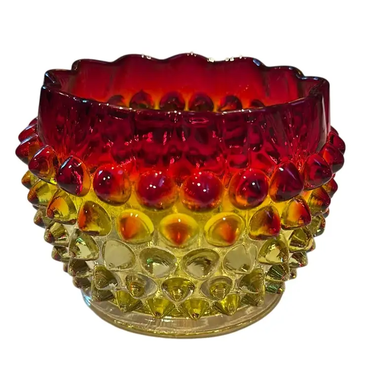 HOBBS AND BROCKUNIER Rubina Verde Diamond Point Finger Bowl Circa 1888 Antique 19th Century