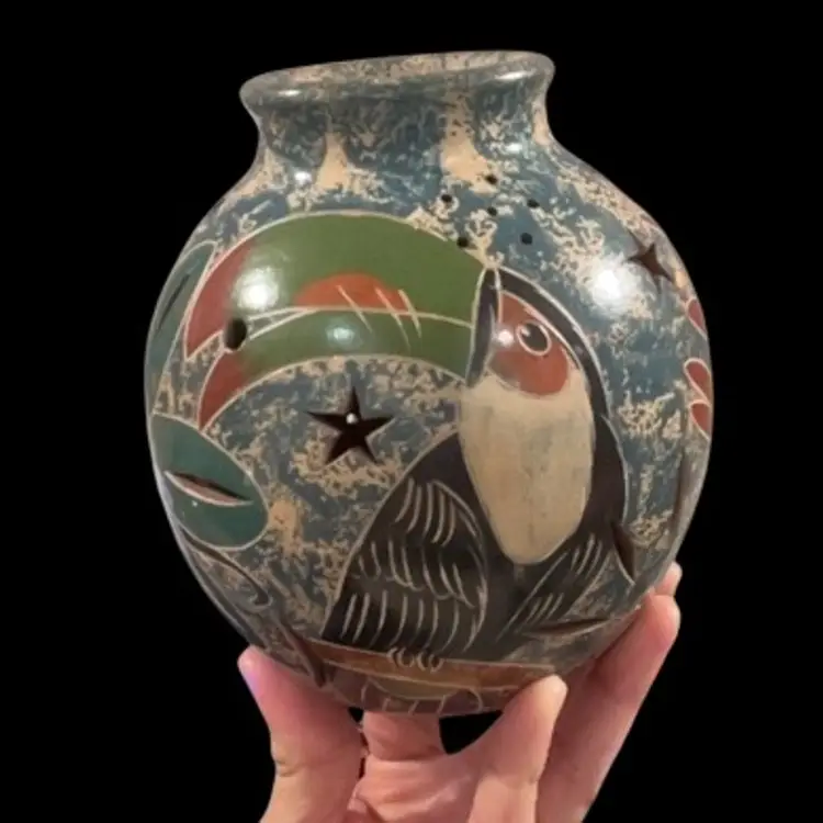 Costa Rican Large Art Pottery Hand Made Luminary 5.5”