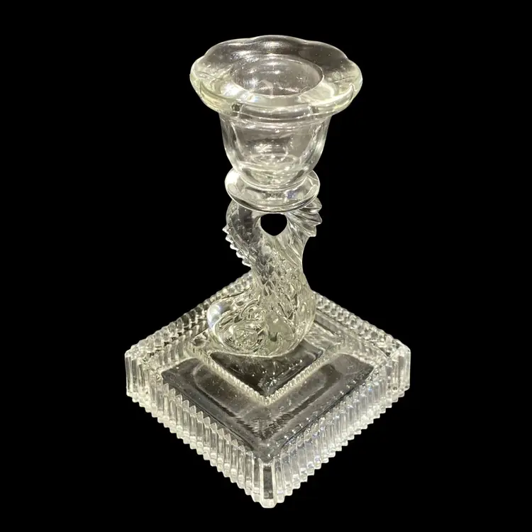 Imperial Lot Of 3 Dolphin/Koi Fish Clear Glass Taper Candlestick Holders