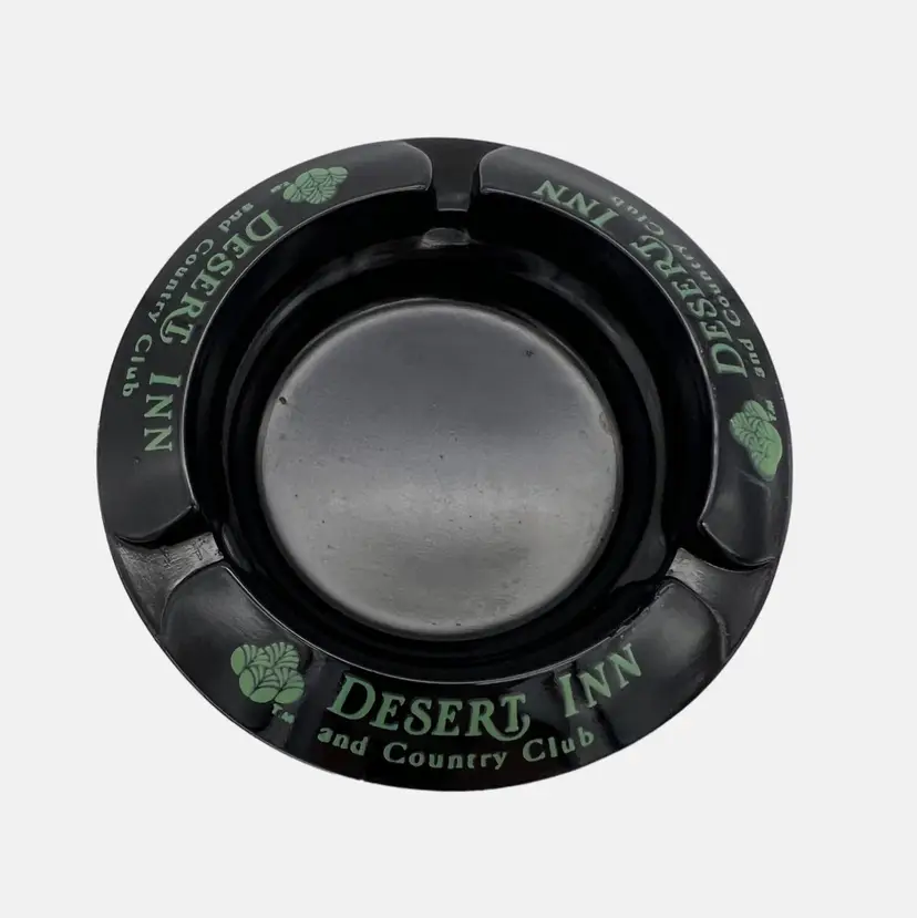 Vintage Desert Inn & Country Club Black Glass Ashtray Las Vegas Nevada 4.25"