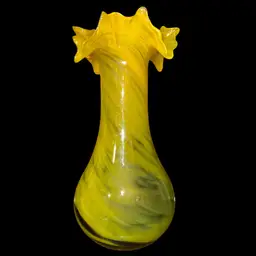 Vintage Clear, Yellow Swirl With Blue & Purple 8.5” X 4.25” Handkerchief Vasem