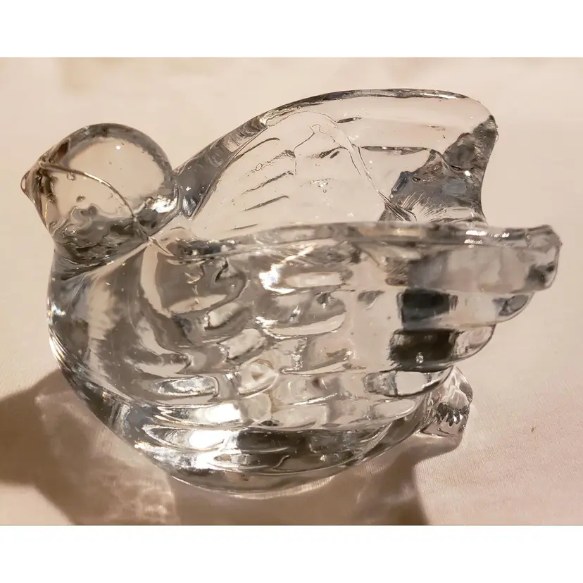 Vintage Light Blue Tinted Glass Bird Votive Candle Holder