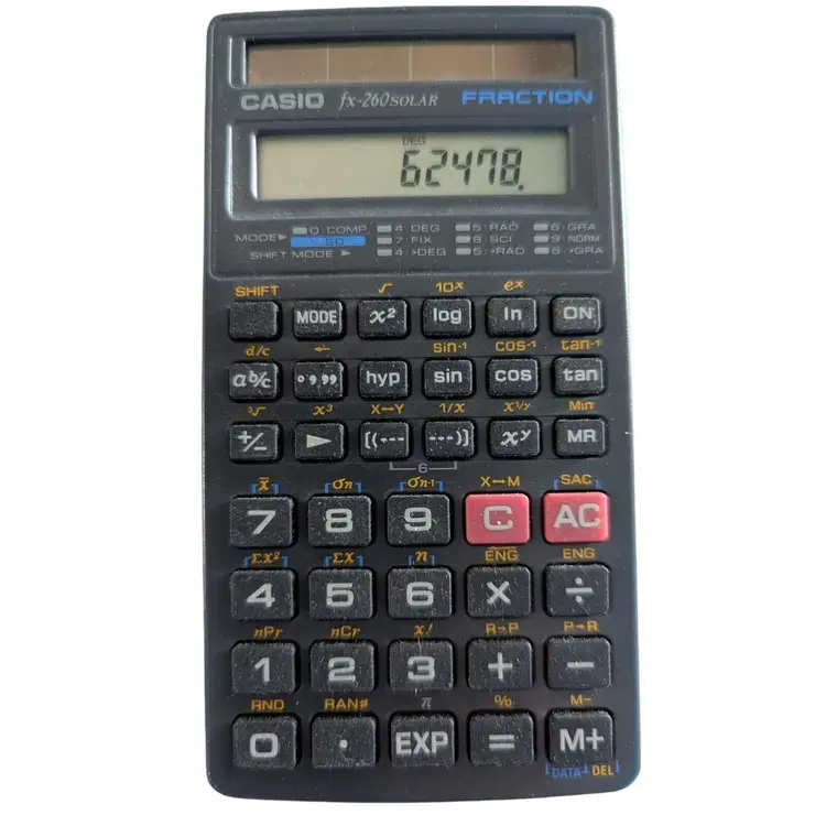 Casio FX-260 Solar Fraction Scientific Calculator with Slide Case Working