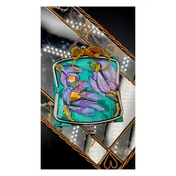 Saffron Crocus Beauty
New, Original Flower Painting 
On 5”x5” Canvas Panel 
With Attached Vintage Purse Frame