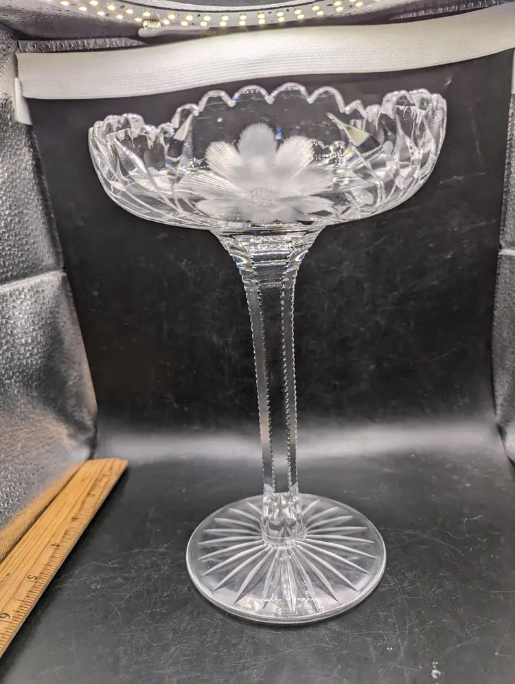 Vintage Crystal Etched Compote Dish