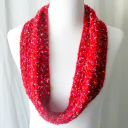 Handmade Crochet Soft Red Yarn Confetti Style Infinity Scarf 6" x 42"