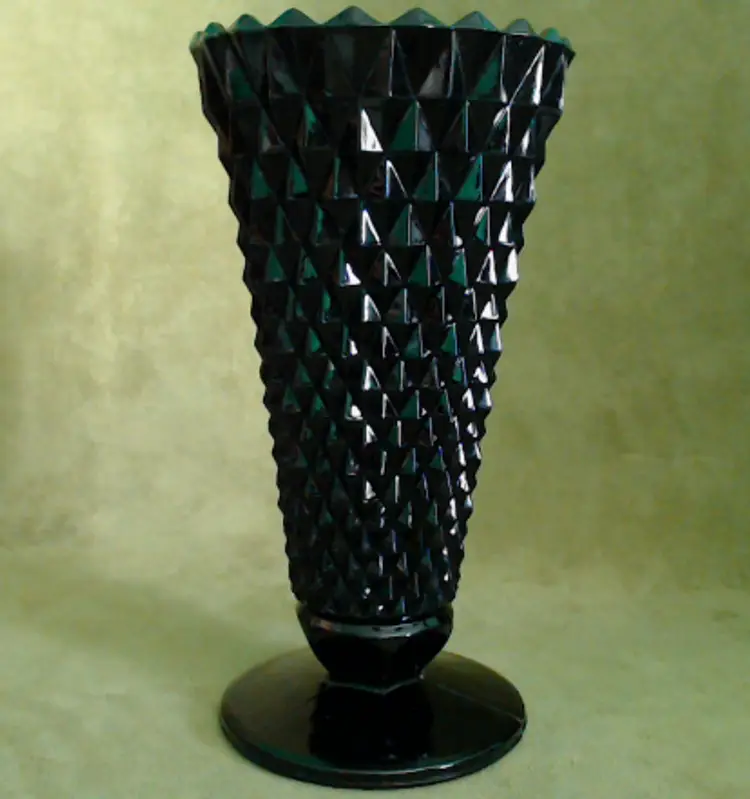 Vintage Black Amethyst Glass Vase | Footed Diamond Point Vase in Black Cameo | Perfect for Halloween or a Gothic Gala | 1970s Tiara Glass / Indiana Glass | Made in USA