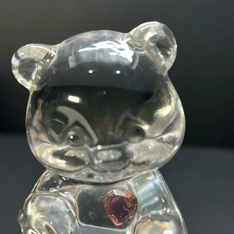 Fenton Art Glass Bear Figurine Pink Stone