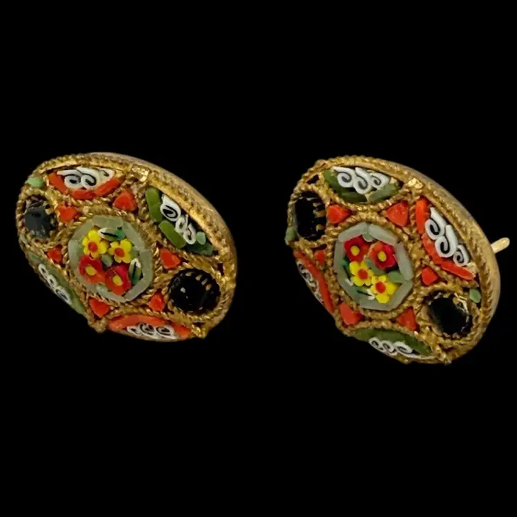 Pierced Earring Set Fine Micro Mosaic 3/4"