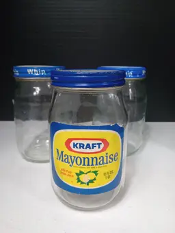 Vintage 1970s era 3 piece lot of Kraft Mayonnaise with label and 2 Miracle Whips clear