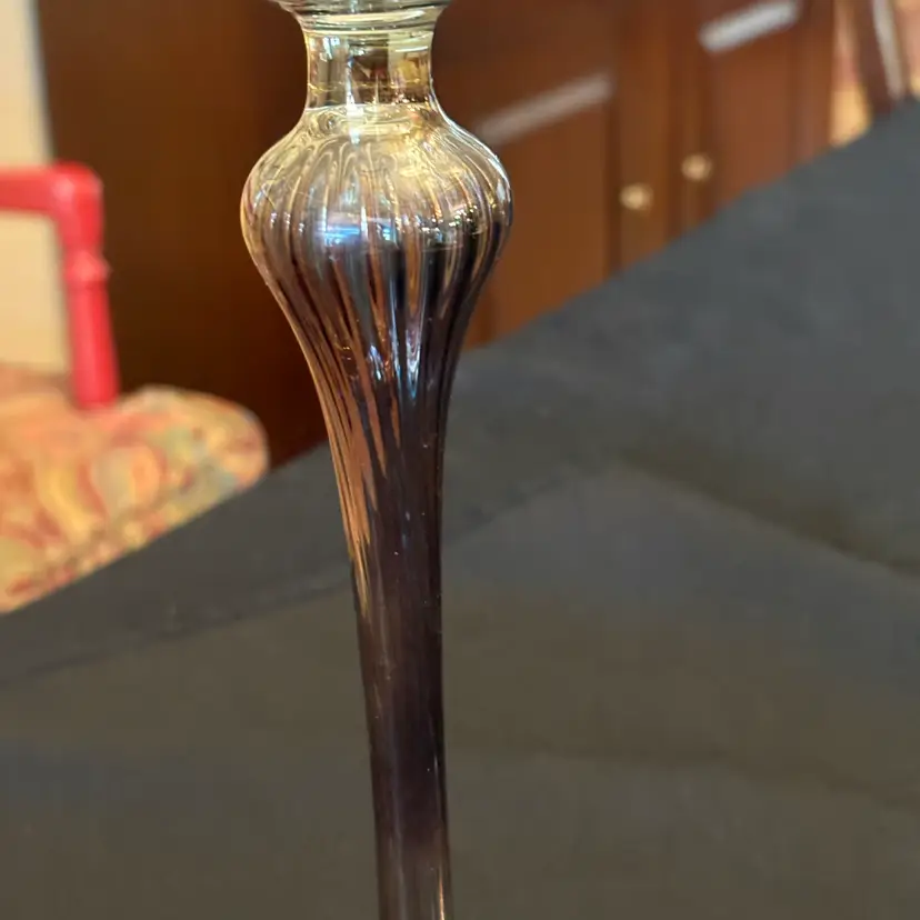 Two Hand Blown Venetian Iridescent Bubble Cased Art Glass Candle Holders