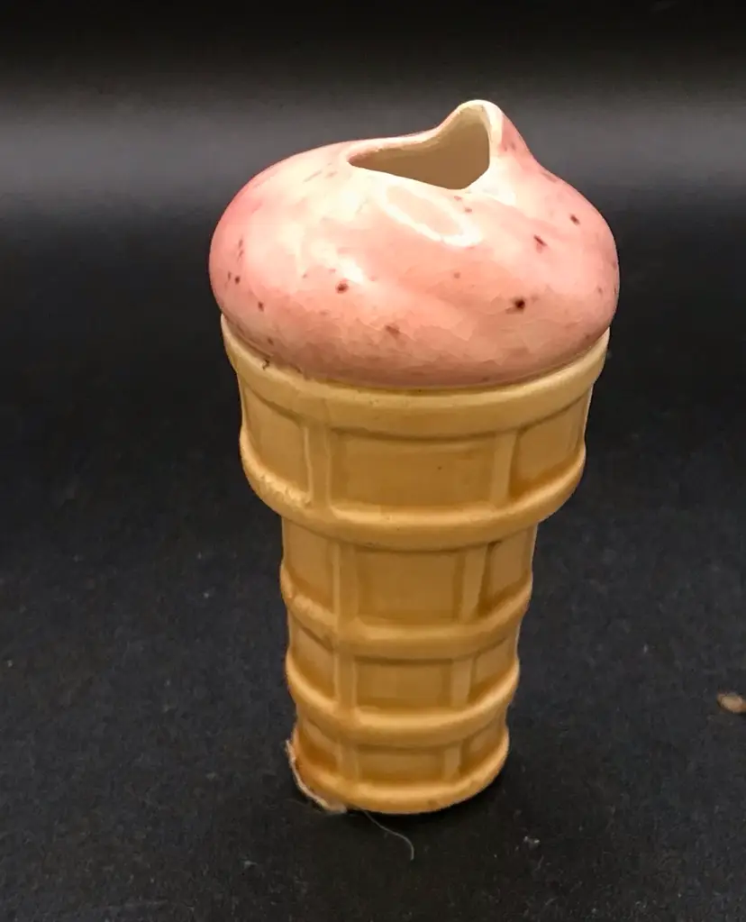 Vintage Ceramic Pink Ice Cream Cone Bead Craft Macrame Beads