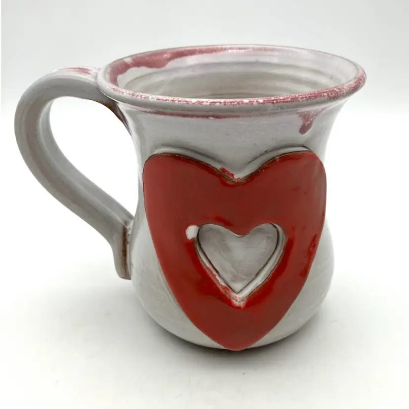 BIN - Mudworks Stoneware Mug With Red Heart And Hidden Heart Inside