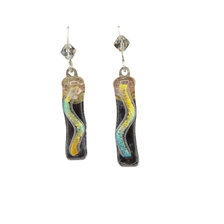 Artisan Dichroic Glass Drop Pierced Earring - Rainbow Opalescent