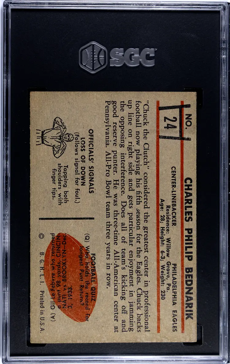 Chuck Bednarik 1953 Bowman #24 SGC 6    CC4