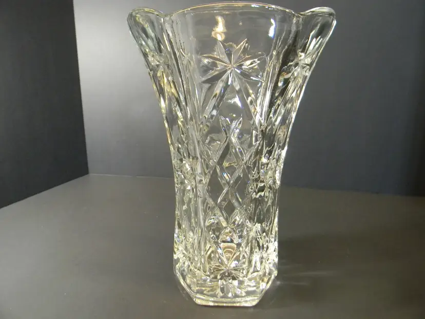 Clear Glass Vase with Star of David Pattern