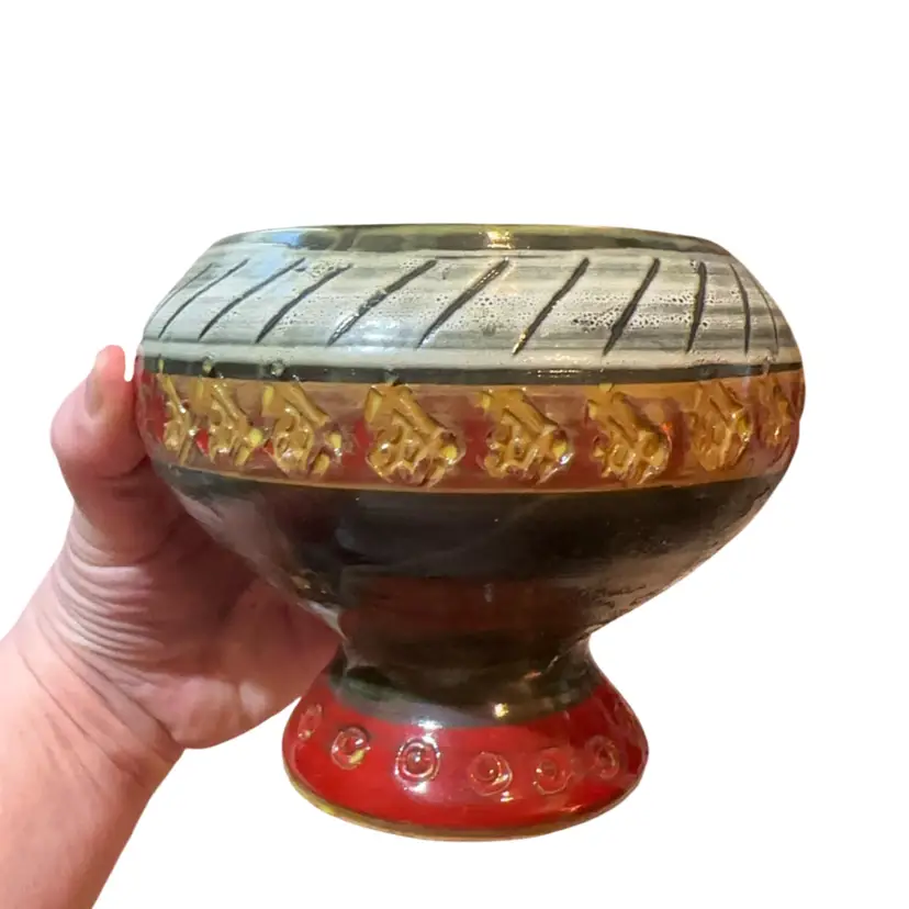Vintage Melrose Pottery Italy Green Yellow Red Planter Vase