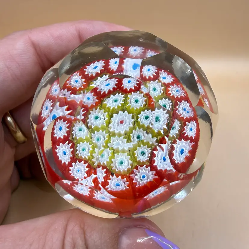 ALT Murano Faceted Polished Millefiori Adventurine Ground Art Glass Paperweight 2.25β