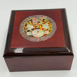 Trinket Handcrafted Square Wood Lacquer Lined Jewelry Box W/ Lid Mother Of Pearl Inlay