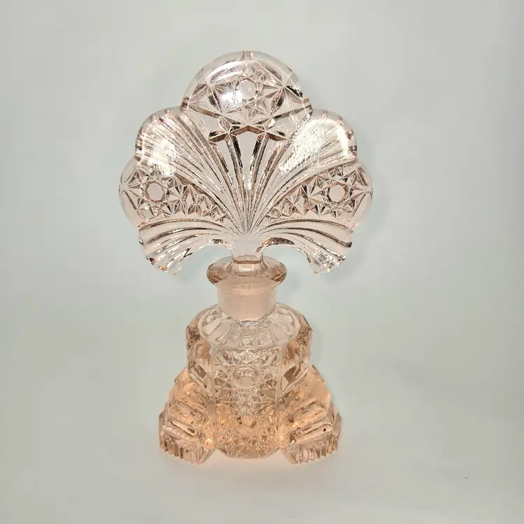 Czech Perfume Bottle w/Stopper Pink Crystal Vintage 1940's Art Deco Elegant