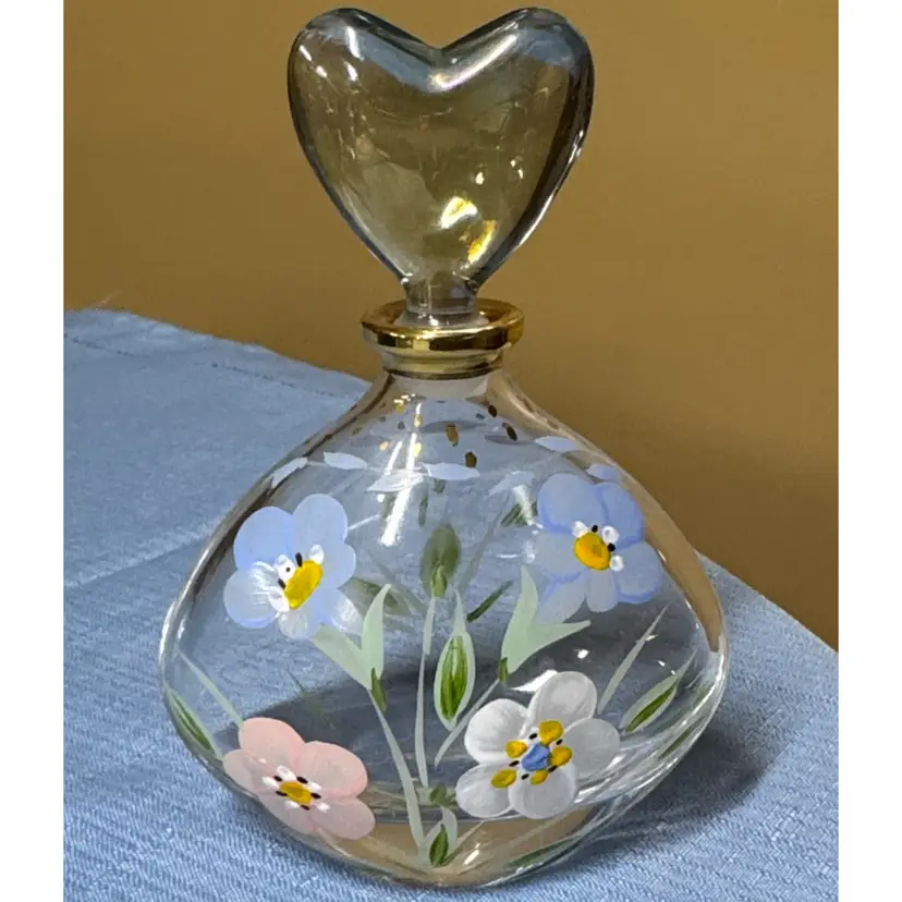 Royal Limited Crystal Perfume Bottle Hand Painted Flowers w/ Stopper Italy