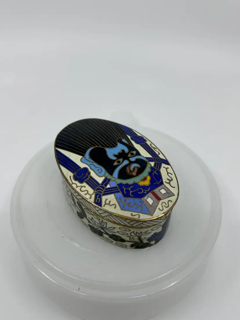 Vintage Cloisonne Chinese Peking Opera Mask Trinket Box