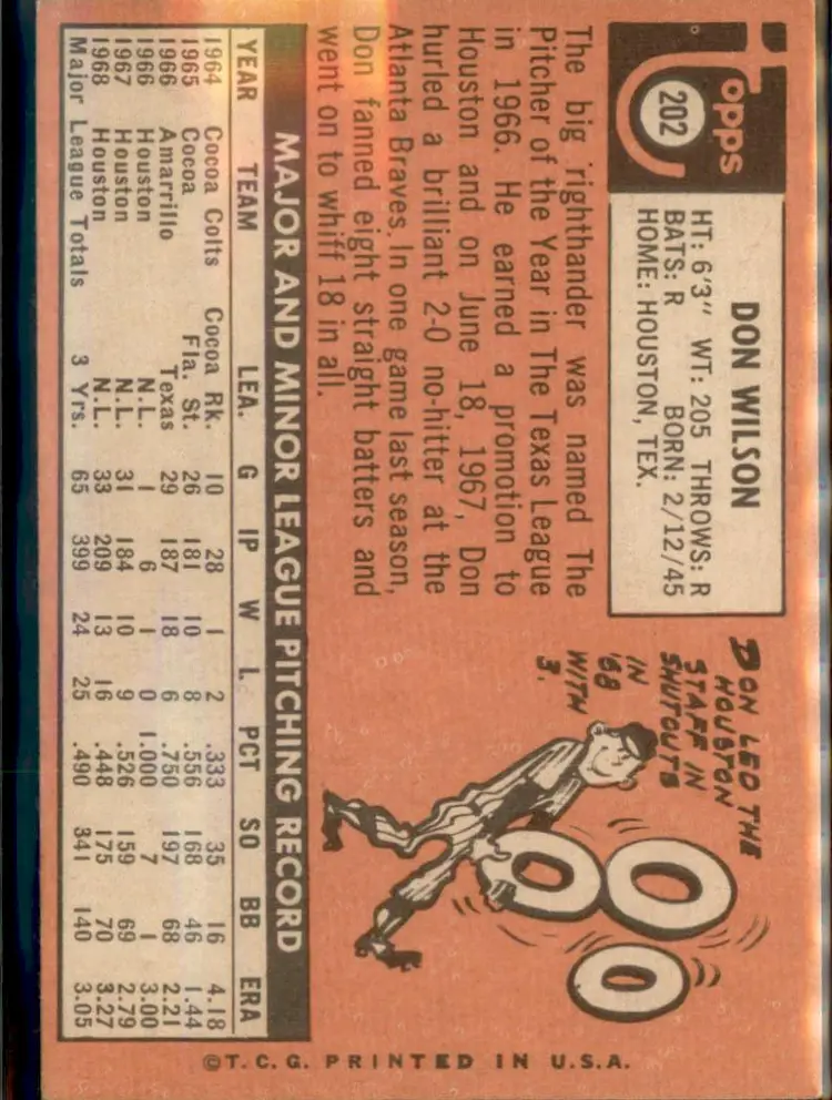 1969 Topps #202 Don Wilson - (pk3) - Houston Astros