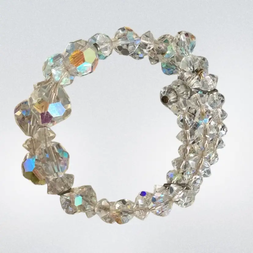 Vintage Double Strand AB Crystals Memory Bracelet