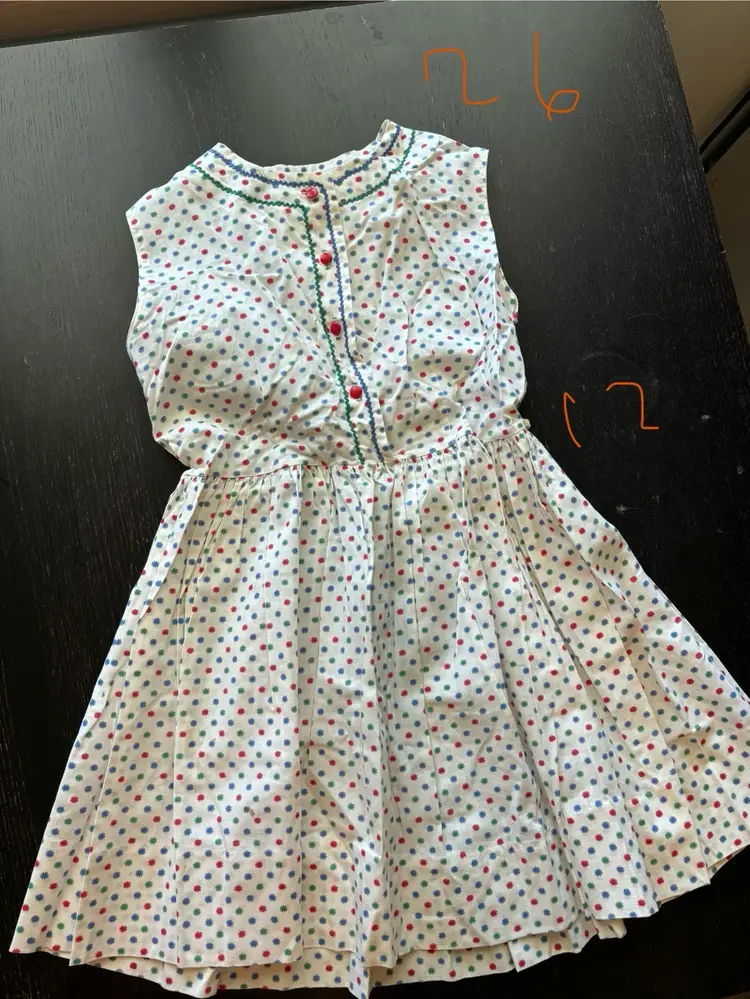 Vintage Girls Ditzy Dress Red Buttons