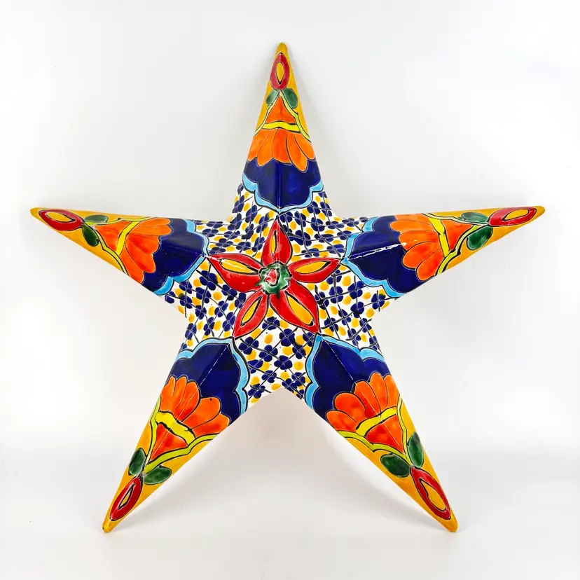 Large 20" Talavera Pottery Colorful Wall Hanging Star