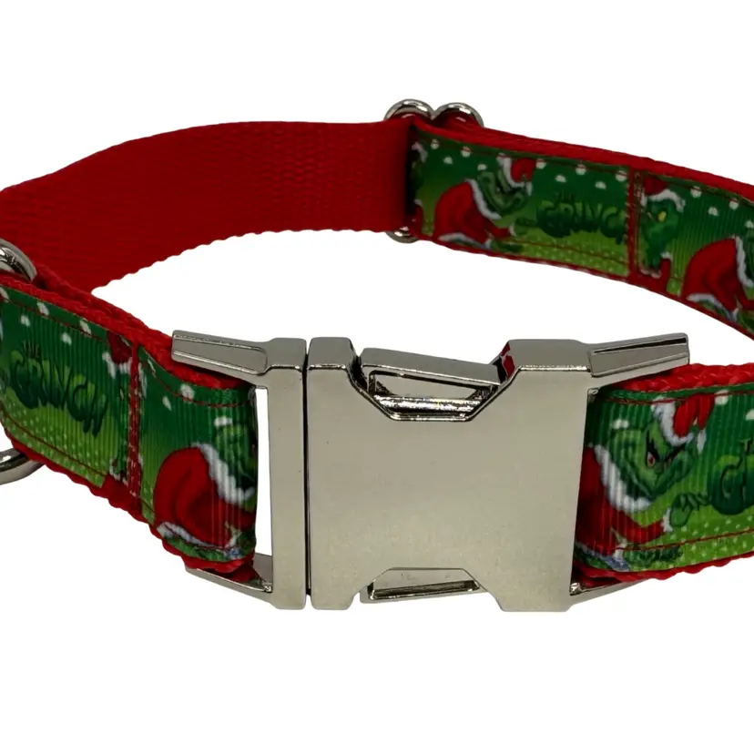 Dog Collar The Grinch Christmas Holiday, Size Large Handmade Heavy Duty W/Buckle NEW