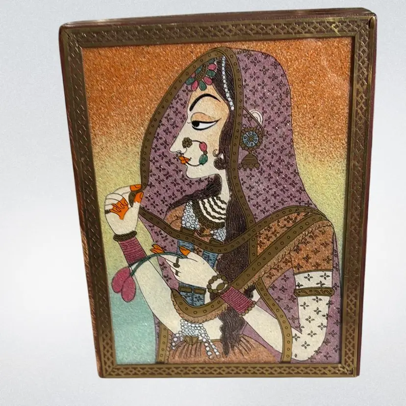 Indian Art Gemstone/ Painting Indian Lady Box (READ)