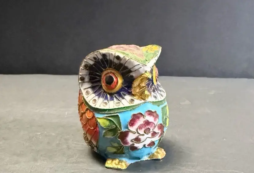 Vintage Chinese Old Blessing Fengshui Cloisonne Owl Statue Figure