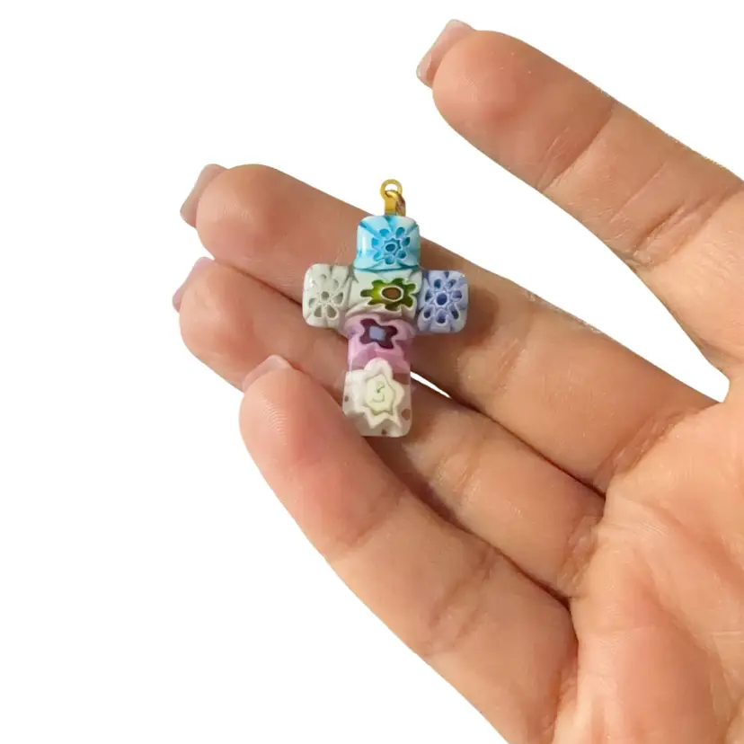Millefiori Murano Glass Cross Pendant