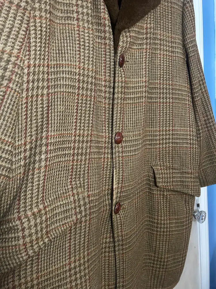 Vintage Great Western Brown Houndstooth Men's Coat with Alpaca Pile XLarge