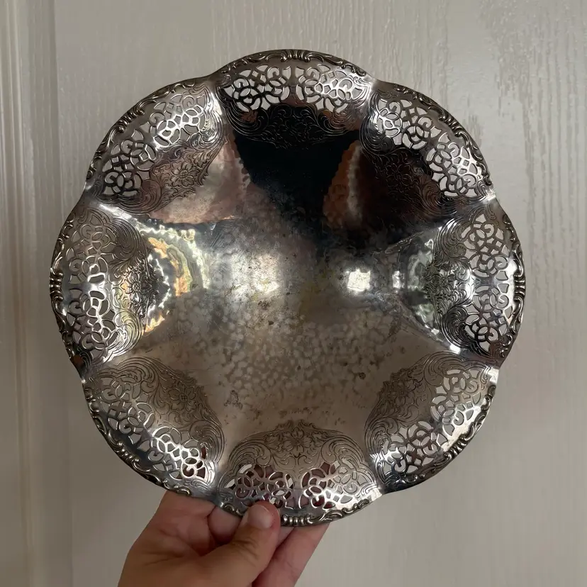 Vintage Quist Germany Silver Plated Ornate Victorian Style Footed Pierced Edge Bowl