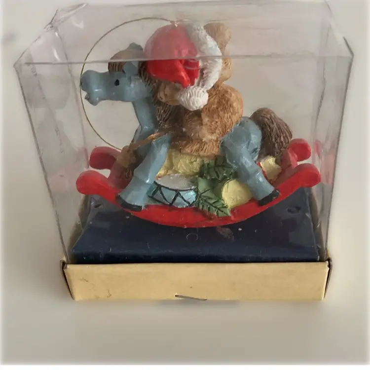 NOS Teddy Bear Riding A Rocking Horse Christmas Ornament