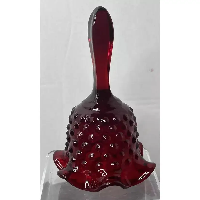 Vintage Fenton Ruby Red Hobnail Ruffle Edge Bell 5.75" Tall UV Reactive