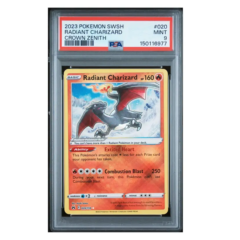 2023 POKEMON SWORD & SHIELD CROWN ZENITH #020 RADIANT CHARIZARD PSA 9