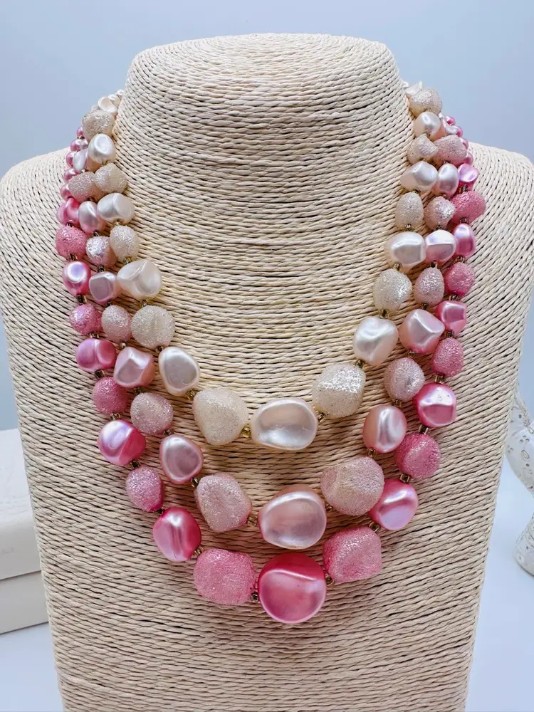 Vintage Hong Kong Sugar Beaded Multi strand Necklace