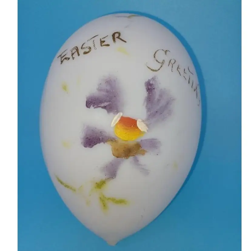 Antique Victorian handblown hand painted glass easter egg Large 6 In