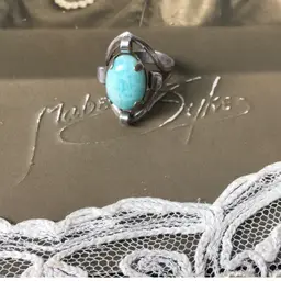 Antique Early Art Deco Sterling Silver and Larimar Stone Pinky Ring- Size 5